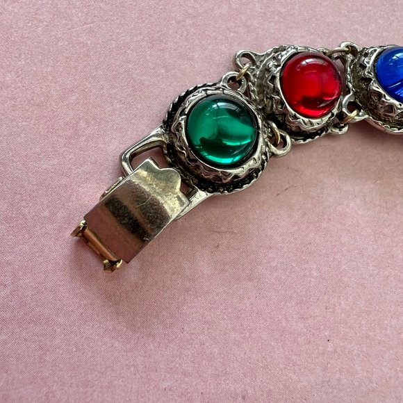 Colorful MCM Infinity Lucite Silver Tone Fold Over Clasp Estate Tennis Bracelet - Picture 3 of 7